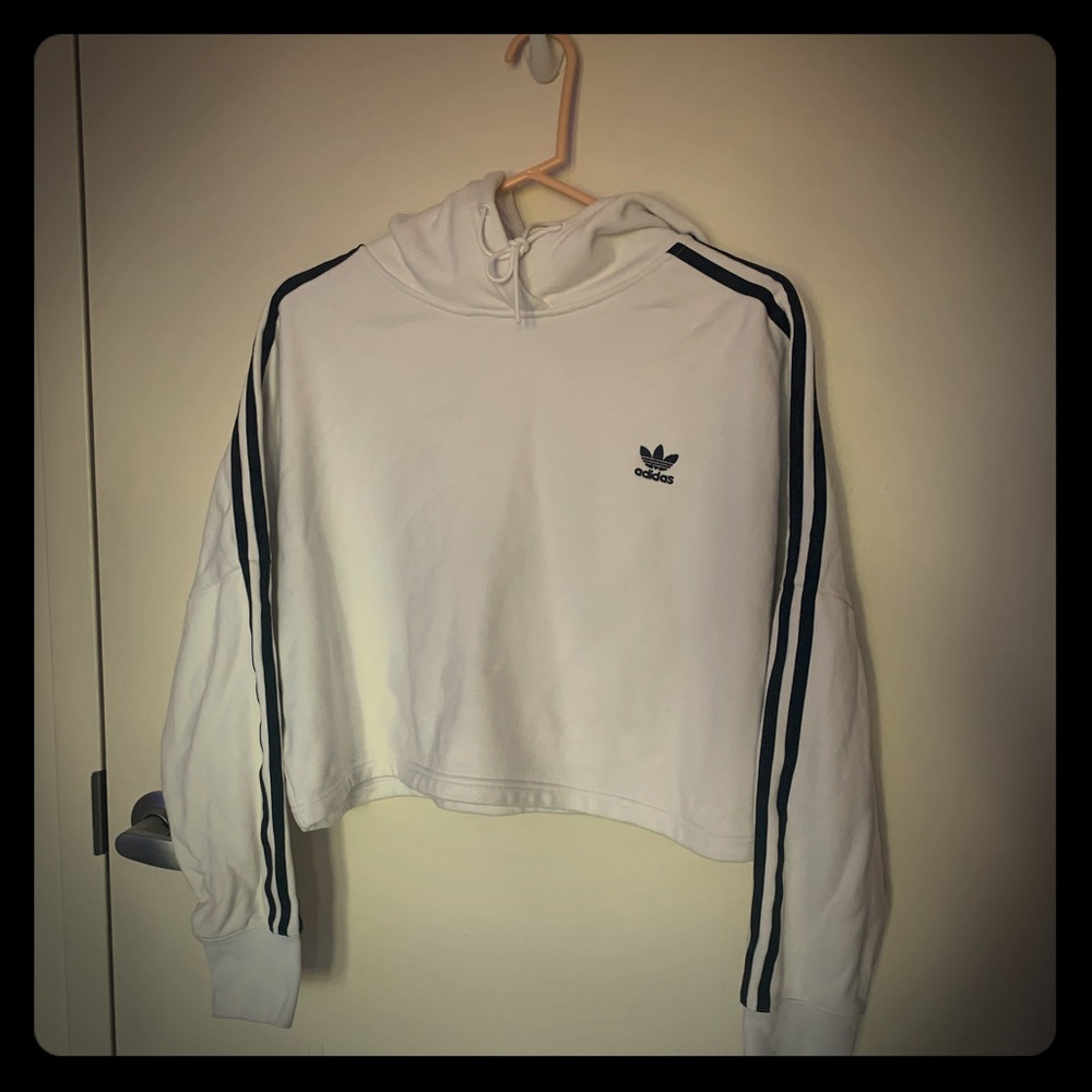 Adidas White Cropped Hoodie